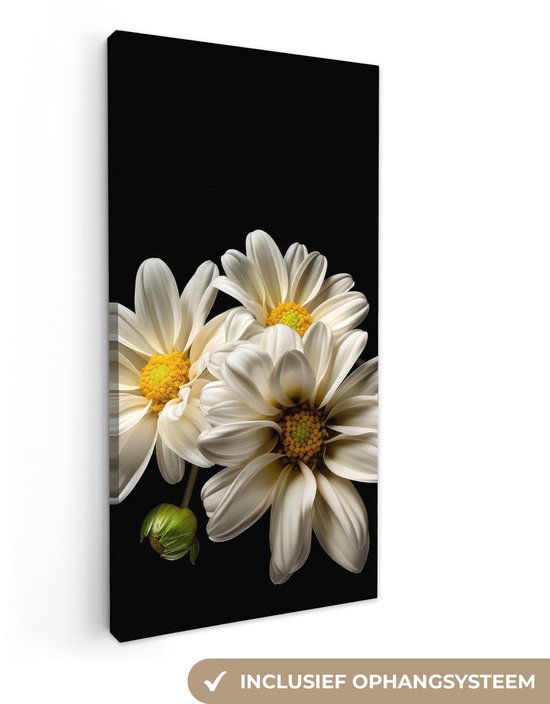 Peinture sur toile Fleurs - Marguerite - Wit - Botanique - Nature - 20x40 cm - Décoration murale