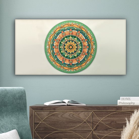 Tableau sur toile Hippie - Mandala - Vert - Boho - Fleurs - 80x40 cm - Décoration murale