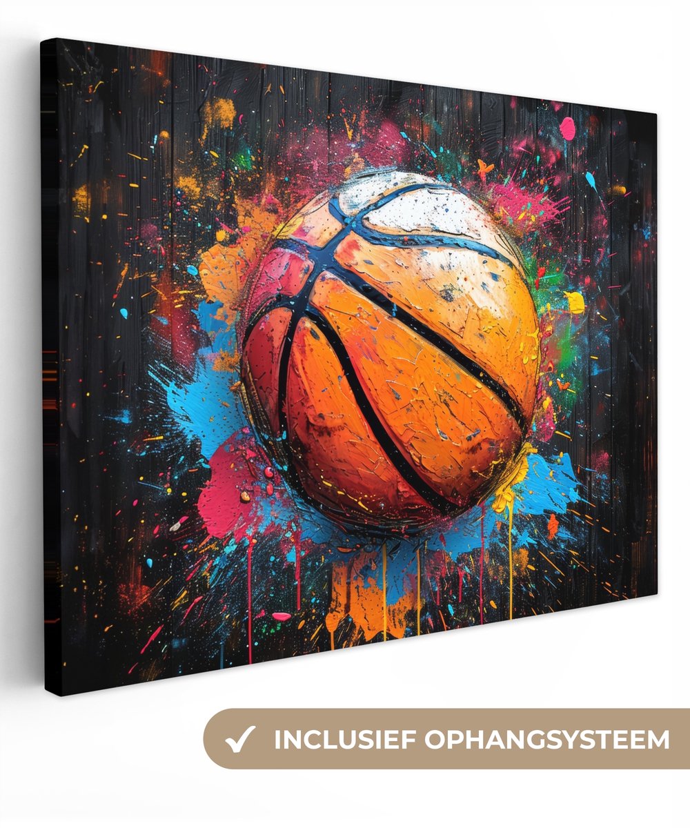 Canvas Schilderij 160x120 cm - Graffiti - Basketbal - Verf - Sport - Street art - Wanddecoratie slaapkamer - Muurdecoratie woonkamer - Interieur decoratie - Schilderijen