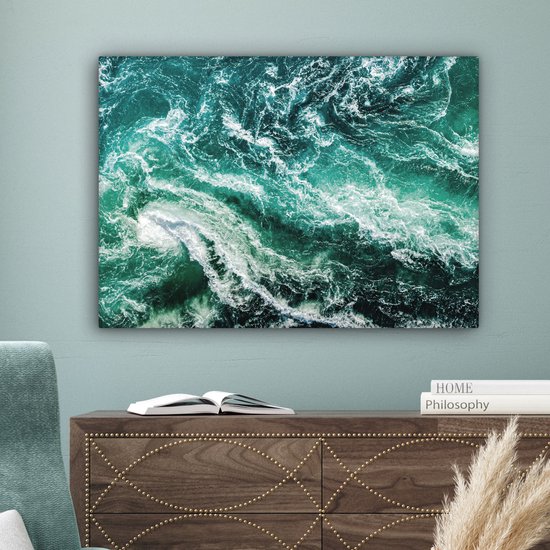 Canvas schilderij 80x60 cm - Wanddecoratie Oceaan - Water - Zee - Luxe - Groen - Turquoise - Muurdecoratie woonkamer - Slaapkamer decoratie - Kamer accessoires - Schilderijen op canvas