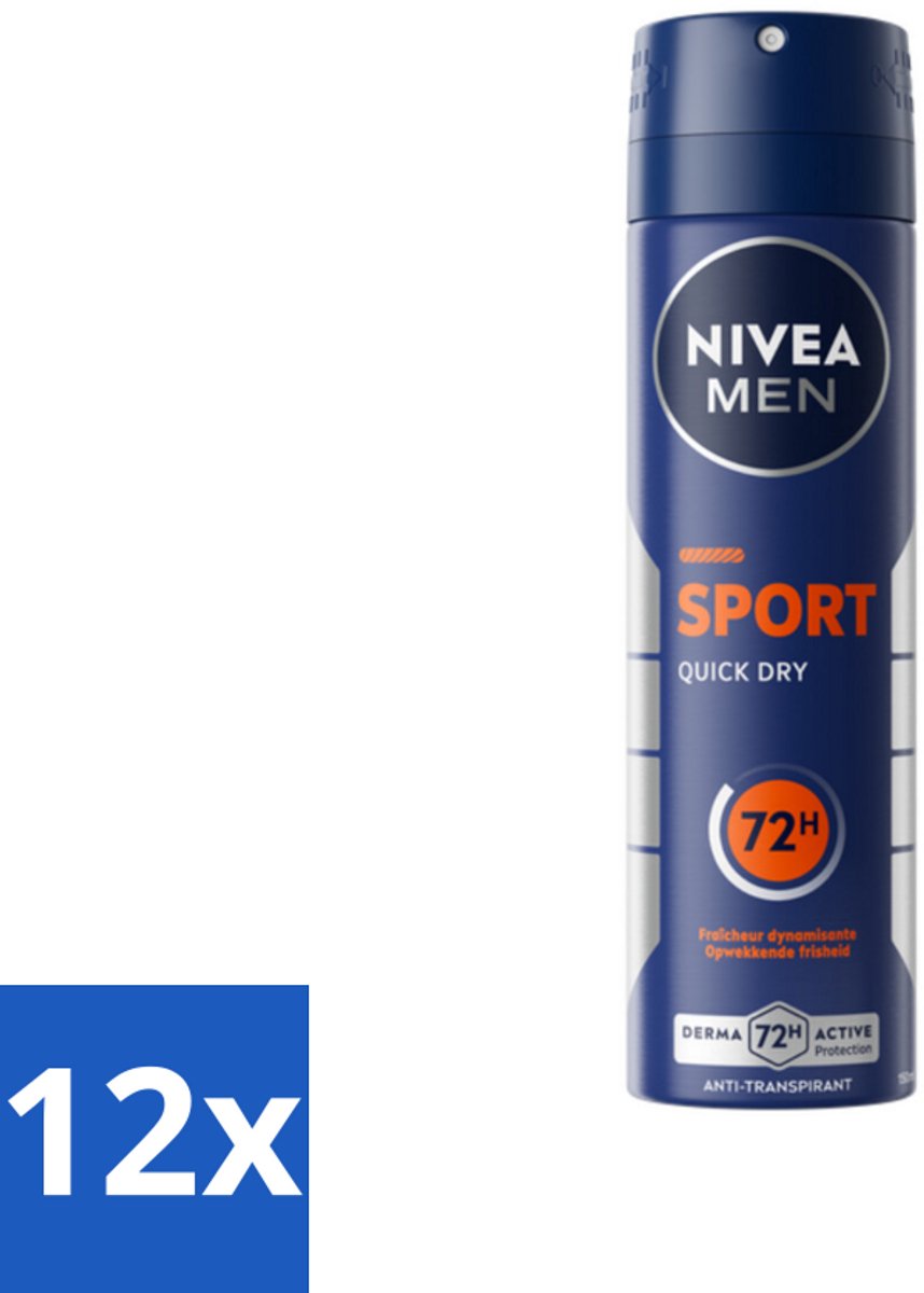 12 x NIVEA Men Deodorant Spray Sport 150 ml - Sport Deodorant - Anti-transpirant Spray - 48 Uur Bescherming - Zweet En Geur - Droog Huidgevoel