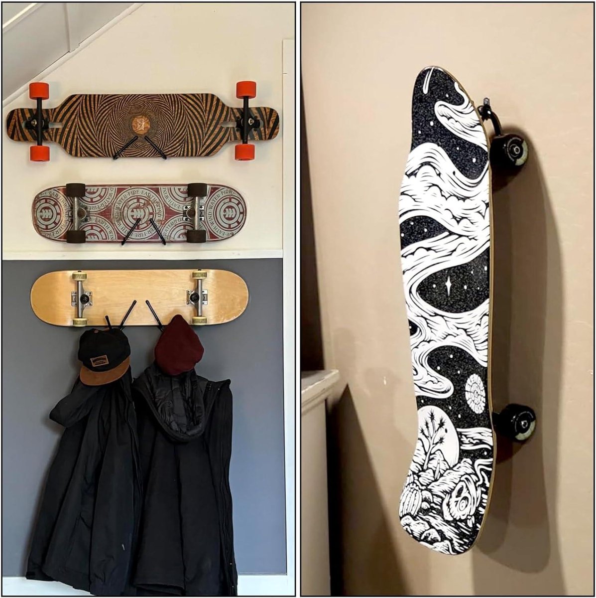 6-Pack Wandhouder voor Skateboard en Snowboard - Opbergrek voor Longboard - Zwarte Displayhouder voor Kamer en Garage