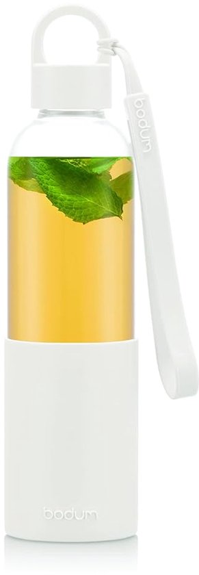 Drinkfles met siliconen hoes - 0,5 l - wit - glas