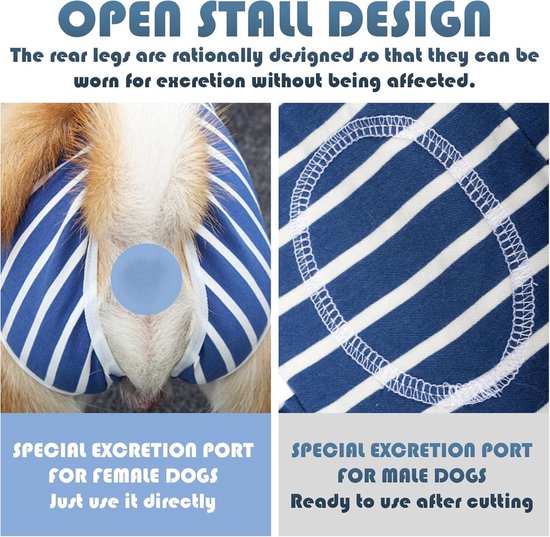 Speciaal uitscheidingsgat voor vrouwelijke en mannelijke honden, met blauwe strepen en witte randen.