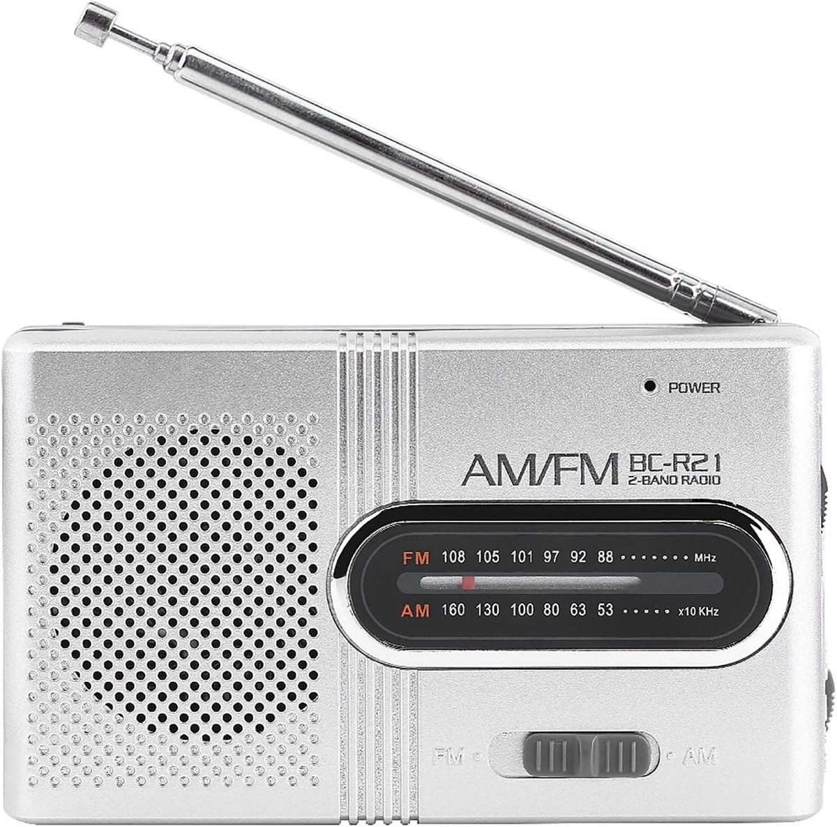 Kleine radio met batterij, draagbare AM/FM-radio, werkt op batterijen, ingebouwde luidspreker, hoofdtelefoonaansluiting voor wandelen, kamperen en andere buitenactiviteiten.