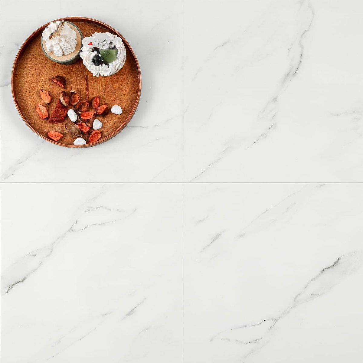 Wit marmer zelfklevende vinyltegels, waterdichte vloerbedekking, 30 cm x 30 cm, 10 stuks (0,9 m²)