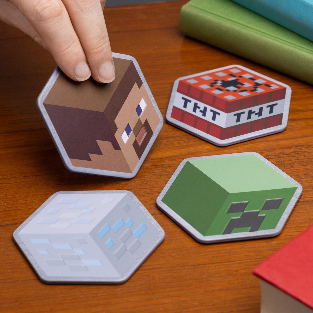 Paladone Minecraft Set van metalen coasters - 4 stuks, multicolor, 9 x 9 cm