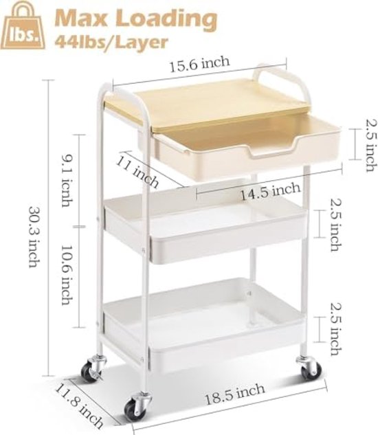 Sywhitta Multifunctionele trolley van kunststof, 5 niveaus met