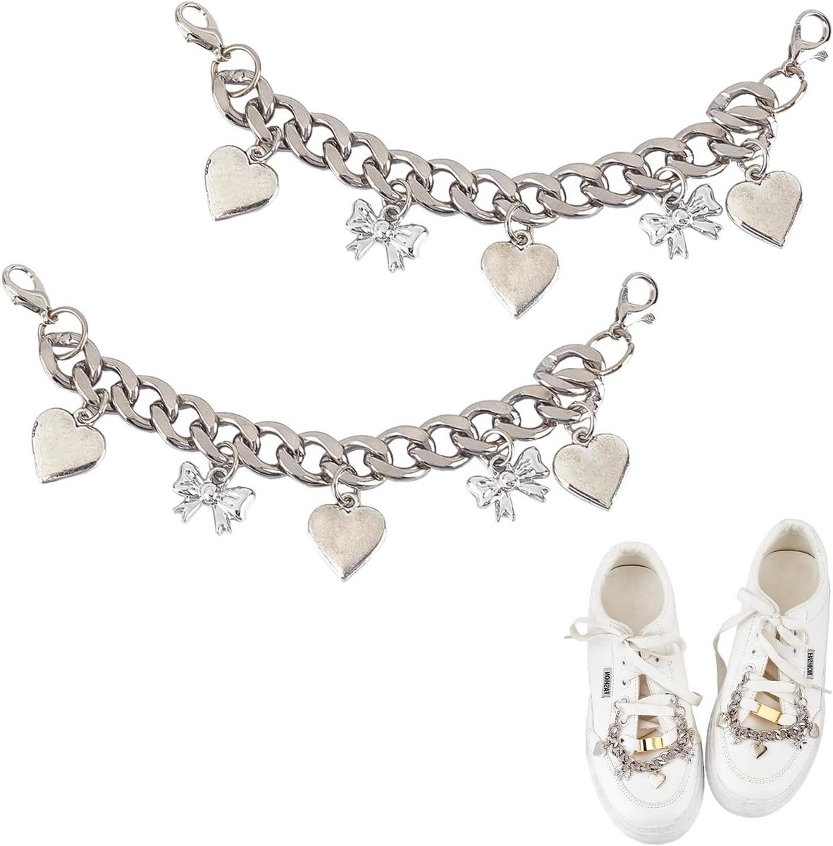 JHubers Goods - Set van 2 veterhangers voor sportschoenen met metalen shoe charms in hartvorm en decoratieve schoenaccessoires