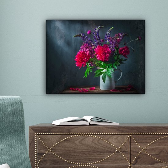 Peinture sur Toile Couleurs - Pivoine - Nature Morte - 40x30 cm - Déco Décoration murale