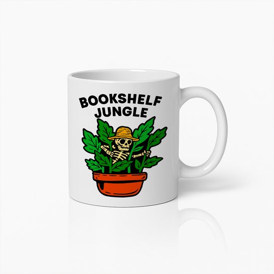 Bookshelf Jungle Mok 330ml – Grappige Plantenliefhebber Beker – Leuk Cadeau voor Boekenwurmen, Tuinliefhebbers & Junglefans