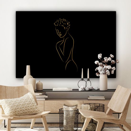 Toile Peinture Femme - Zwart - Or - Dessin au trait - Line cm - Décoration murale
