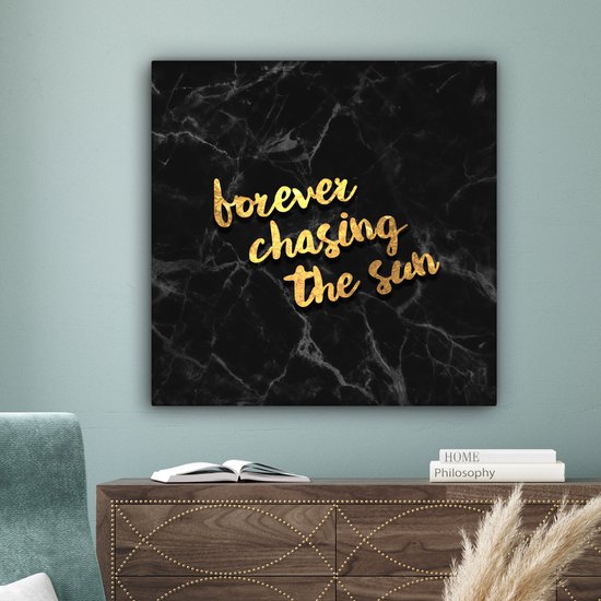 Canvas schilderij 90x90 cm - Wanddecoratie Quote - Zon - Goud - Zwart - Muurdecoratie woonkamer - Slaapkamer decoratie - Kamer accessoires - Schilderijen op canvas
