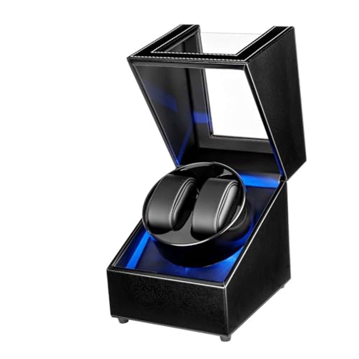 Dubbele horlogeopwinder met LED-verlichting en automatische draaimodi voor 2 horloges