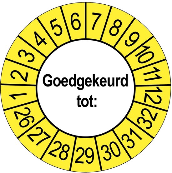 Keuringsstickers Goedgekeurd tot | 50 stuks 10 strips 35mm | Buiten Geel