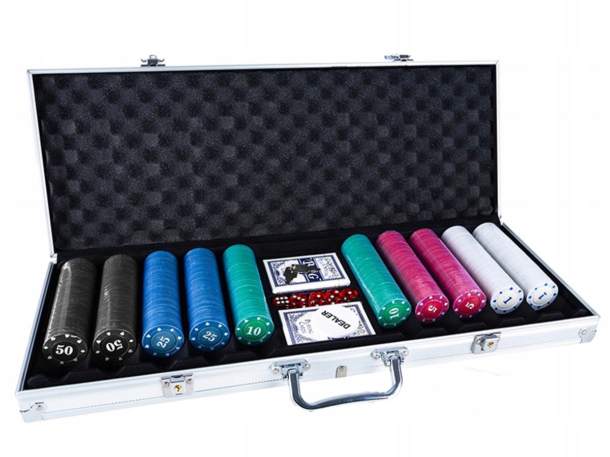 Poker Set met 500 Chips, Koffers, Kaarten en Dobbelstenen