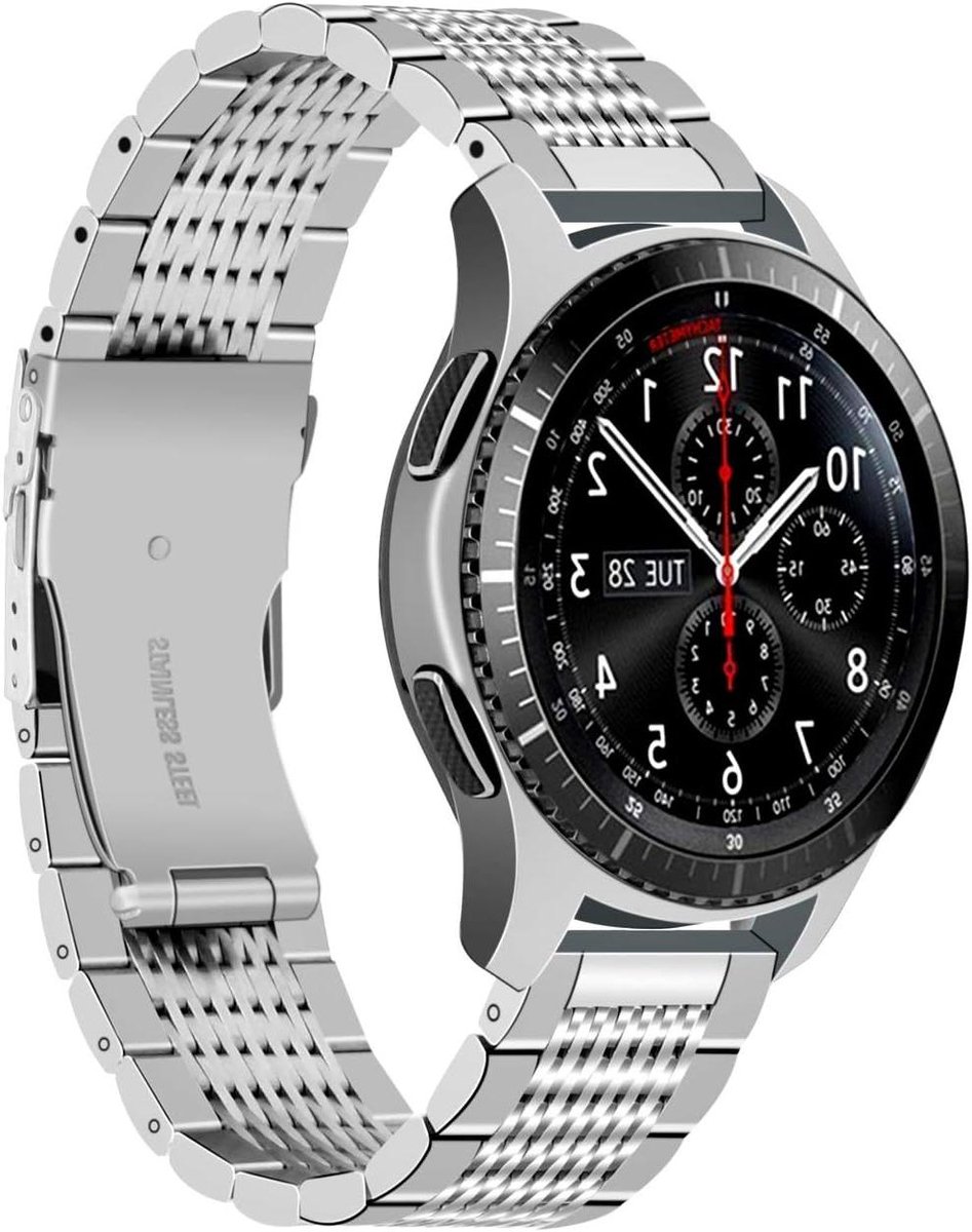 Roestvrij stalen horlogeband - vervangingsband geschikt voor smartwatch - metalen armband met sluiting - 22 mm breed - zilverkleurig