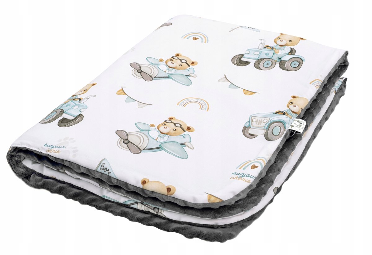 Dubbelzijdig Kinderplaid 100x150cm - Katoen Minky met Tractoren