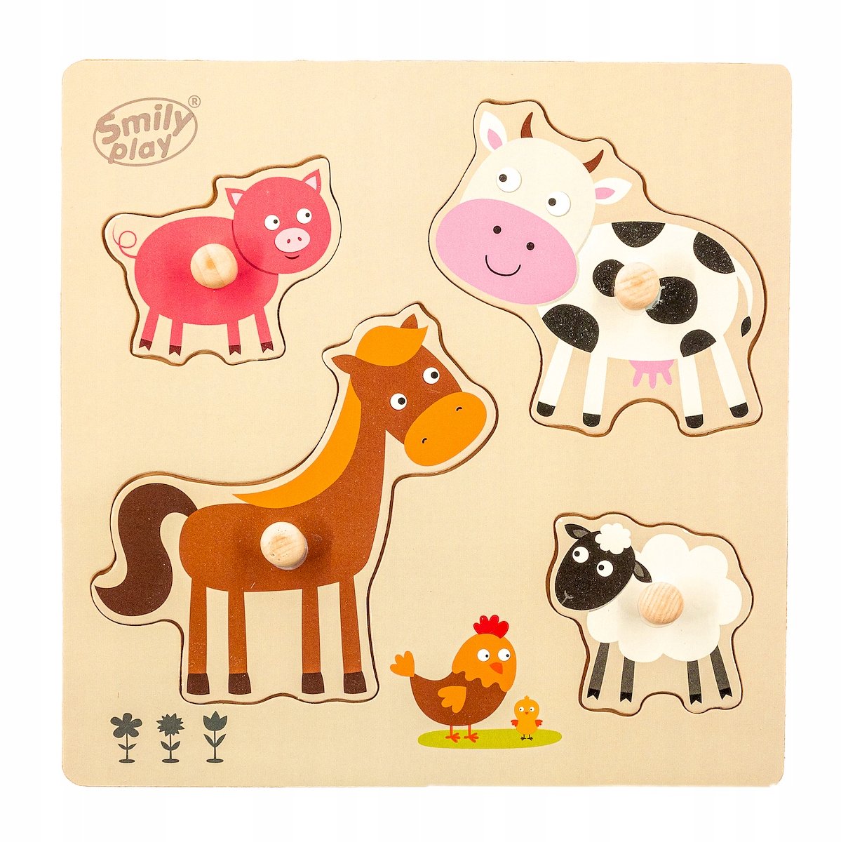 Houten Puzzel met Handgrepen: Boerderijdieren