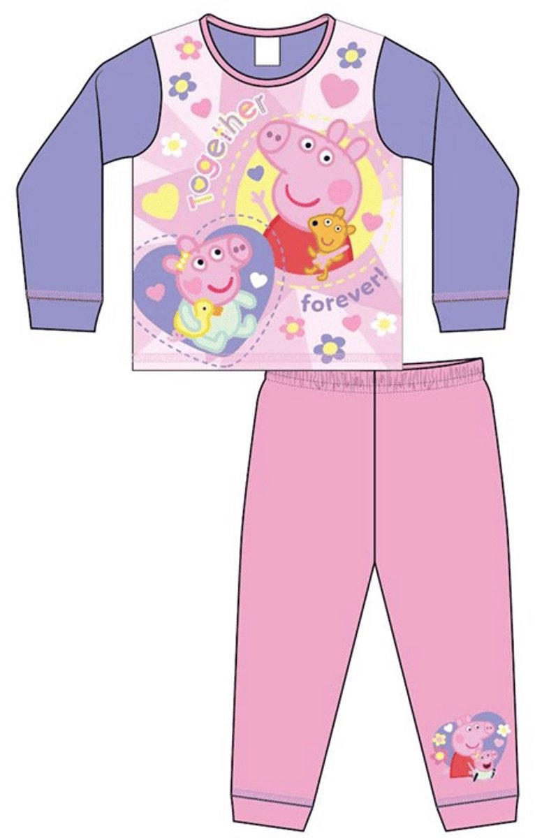 Peppa Pig Pyjama - Maat 98/104 - Roze met Paars - Peppa Big - Meisjespyjama