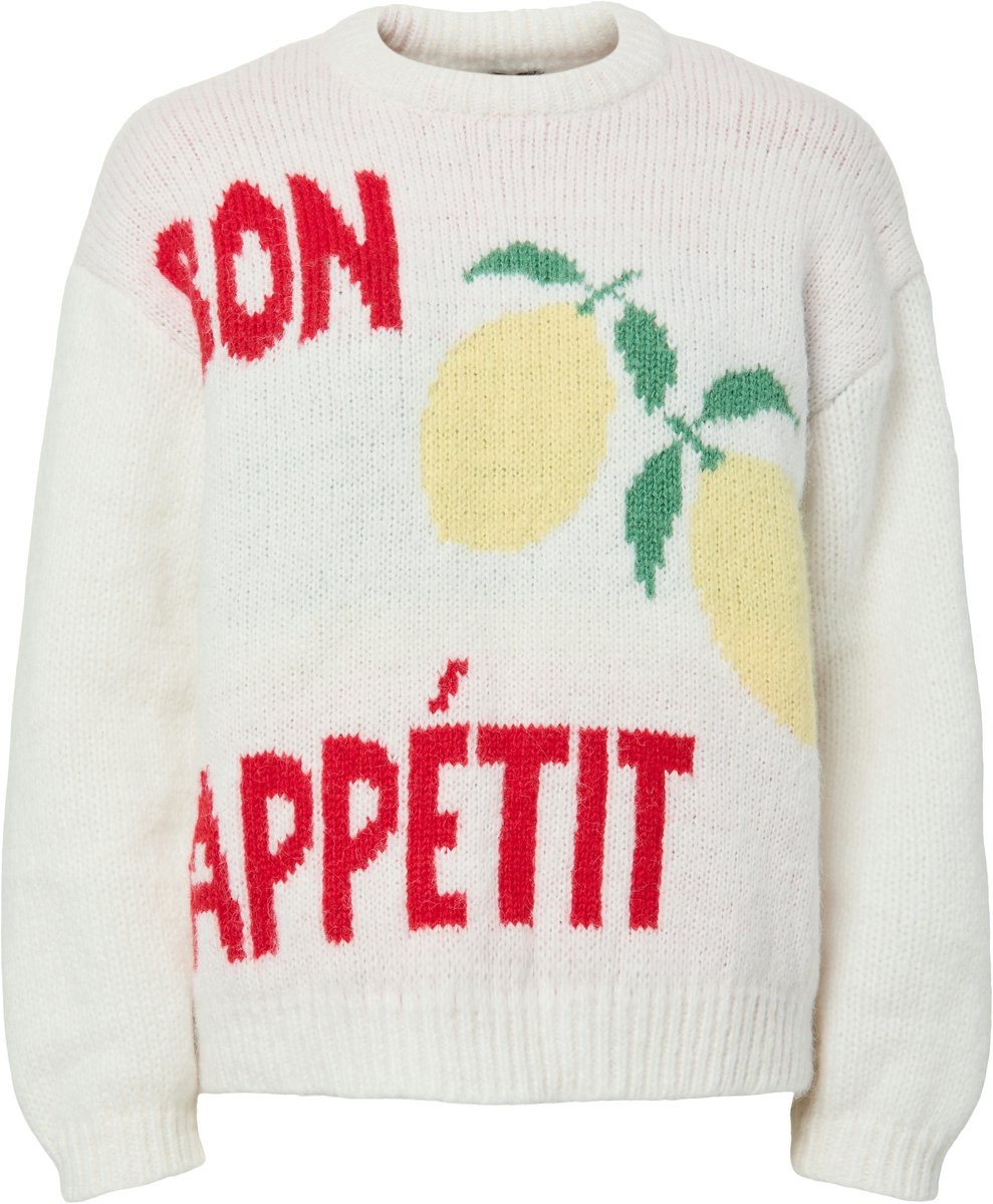 Pieces Trui Pcbikka Ls O-neck Knit Bc 17163669 Cloud Dancer/lemon Artwork Dames Maat - L