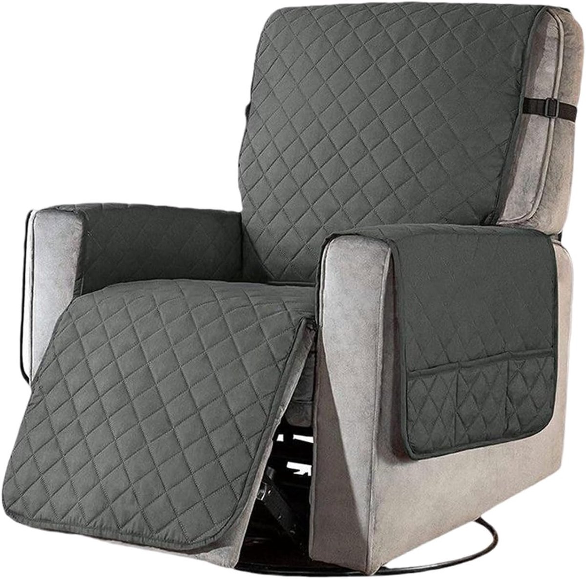 Recliner Cover - Chair Protector met Pockets - Waterproof Beschermhoes voor TV Stoel - Wasbare Stoelkussen (Donkergrijs, L)