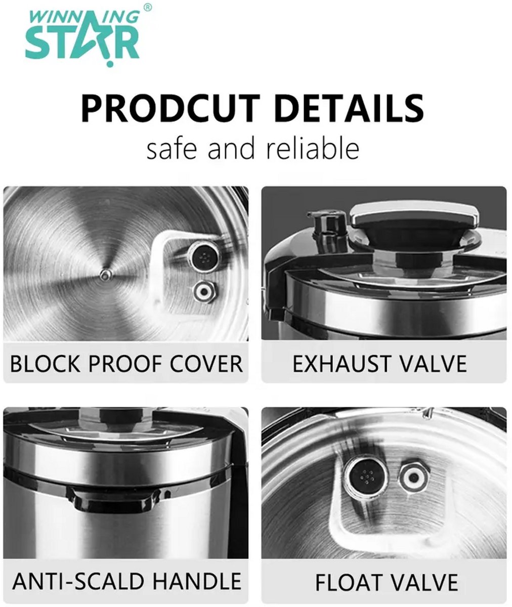 Winning Star Elektrische Multicooker 6 Liter Zilver – foto 5