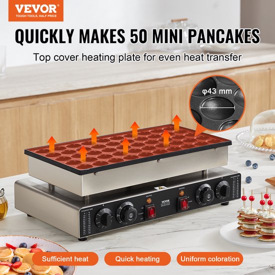 VEVOR Mini Pannenkoekenmachine Nederlandse Pannenkoekenmaker 50 stuks RVS 1700W van Vevor — afbeelding 2