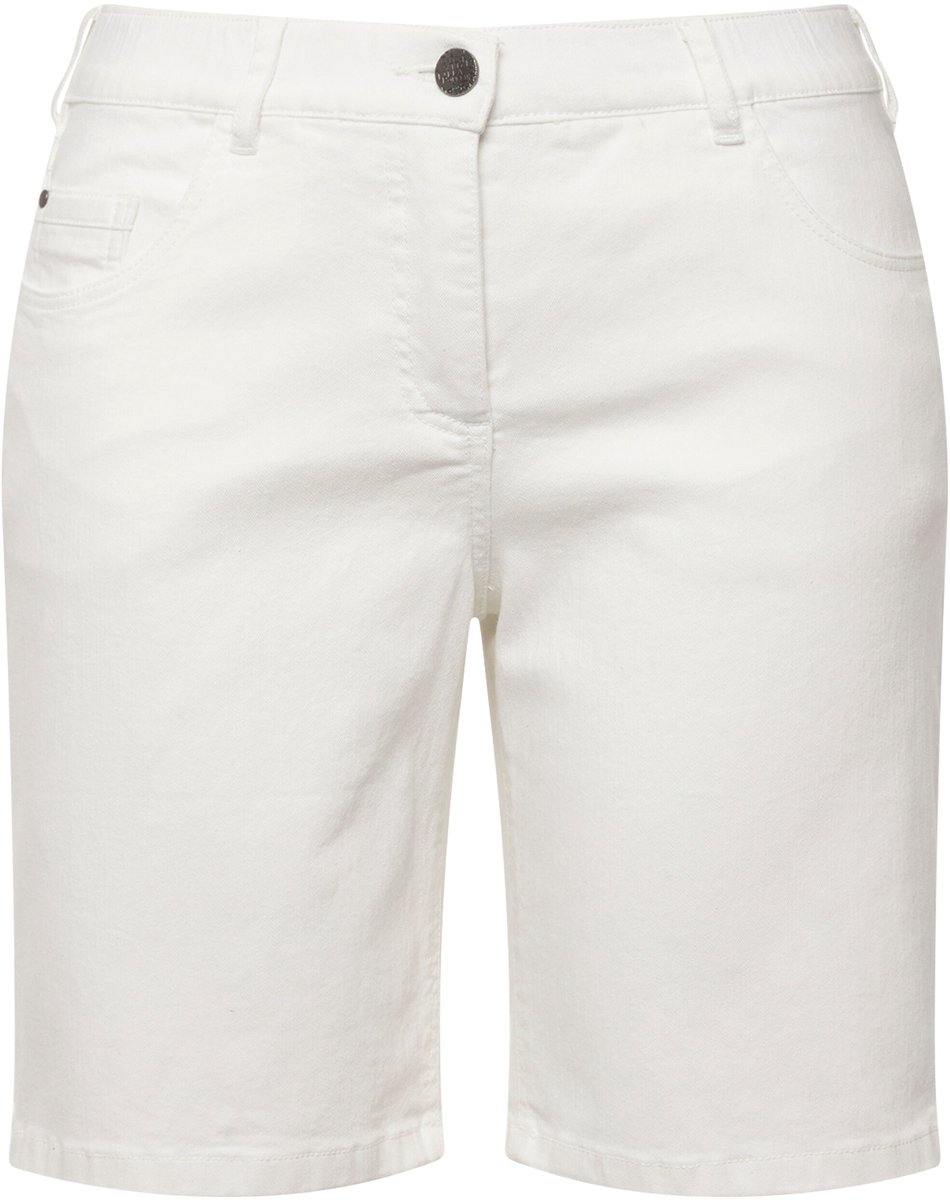 Ulla Popken - Dames - Jeansbermuda Mandy 5-pocket model comfortabele tailleband - Wit denim - Maat 50