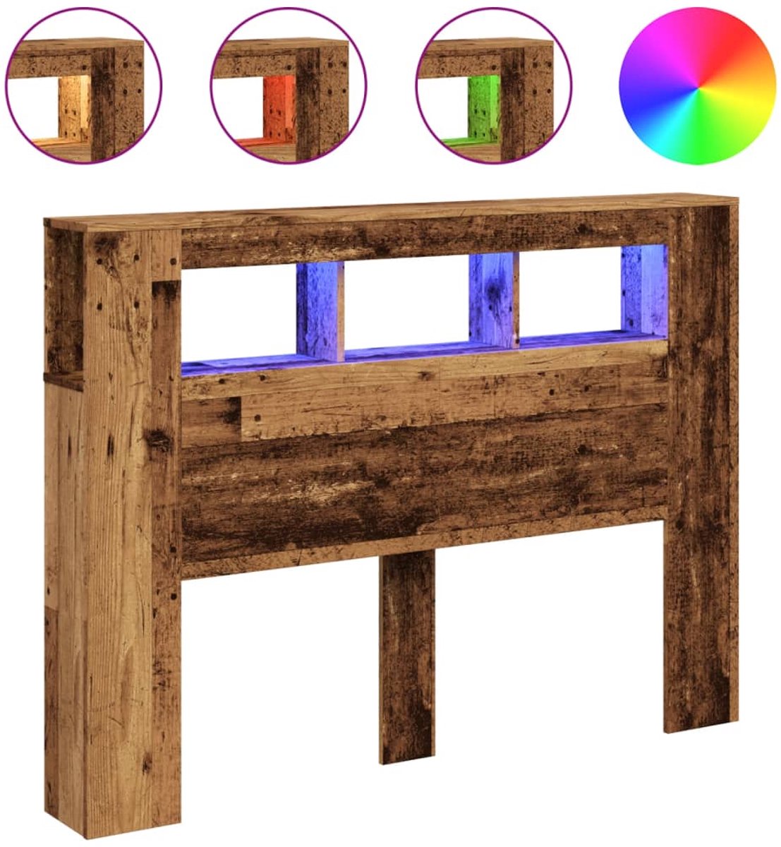 vidaXL - Hoofdeinde - met - LED - 140x18,5x103,5 - cm - bewerkt - hout - oud - hout