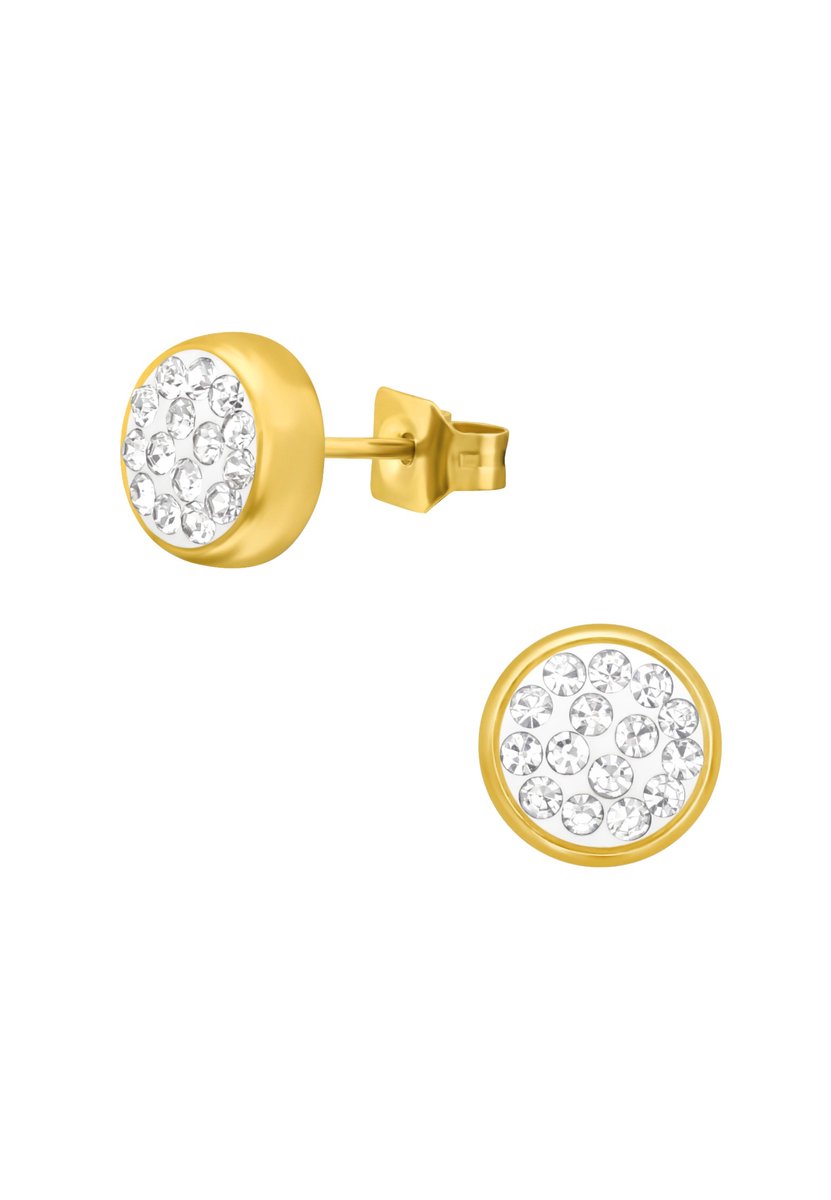 Goud Chirurgisch Staal Ronde 6 mm Oorstekers met Kristal