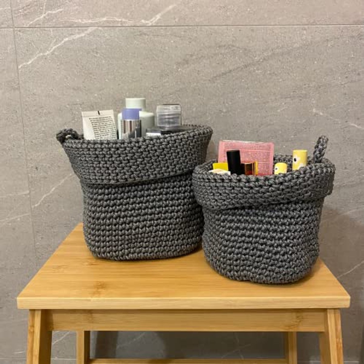 Gehaakte Opbergmanden Set van 2 - Grijs - Organizer voor Kleine Spullen zoals Speelgoed en Make-up