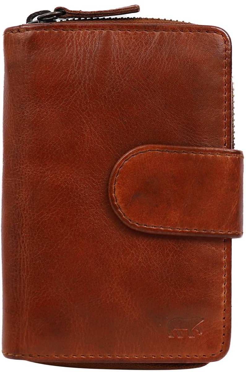 Bear Design Loet Portemonnee Dames - Ritsportemonnee - Leer - Cognac