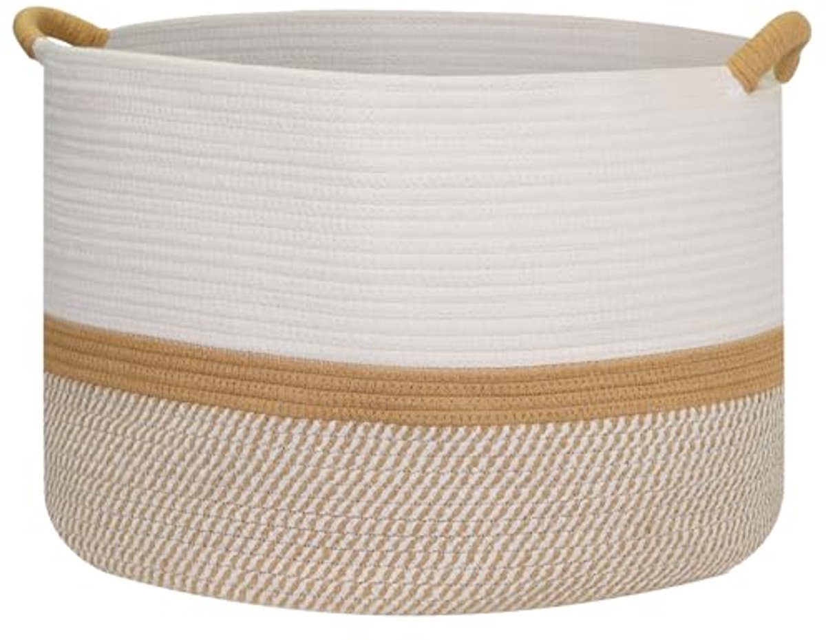 Opbergmand van Katoen met Handgrepen - Grote Mand 50 x 33 cm in Wit en Bruin