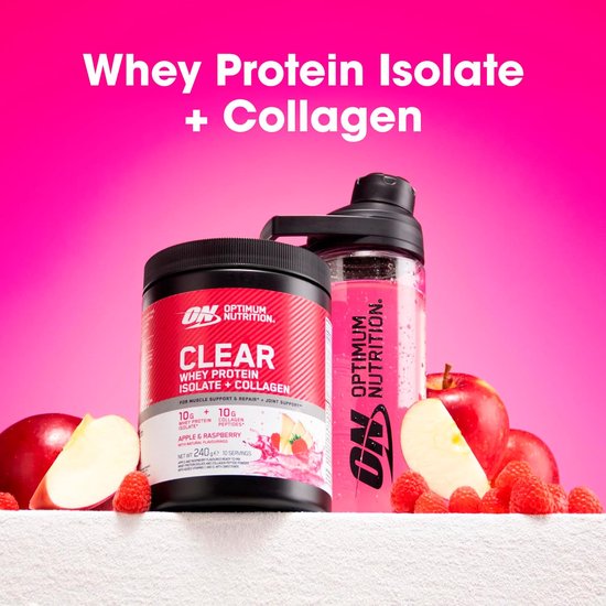Optimum Nutrition Clear Whey Protein Isolate + Collagen - Apple Raspberry Proteine Poeder - Eiwitshake - Eitwit Limonade - 240 gram (10 servings) van Merkloos — afbeelding 2