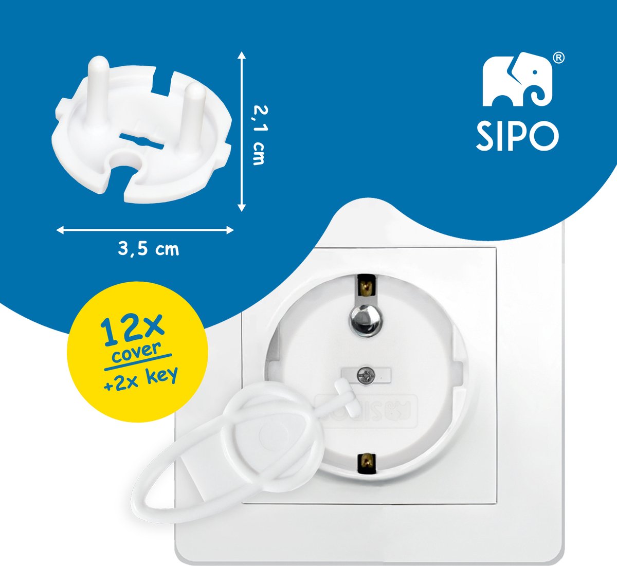SIPO Stopcontactbeveiliging - 12-delig Set Witte Afdekplaat Type F - Vingerbescherming voor Kinderen - SBS-F20 – foto 2