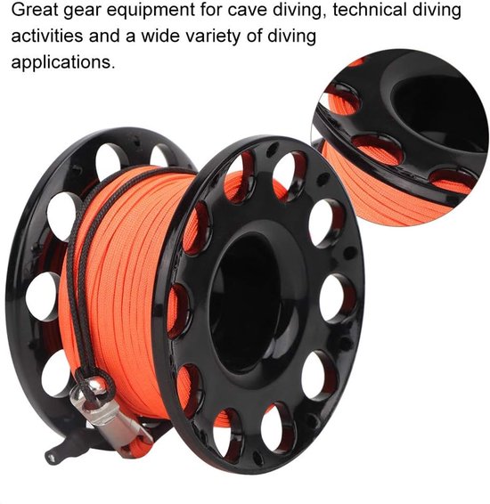 30m Duik Reel - Mill Orange - Line Dive Coil - Plastic Diving Reel - RVS Double Tip - Click Clip - Ideaal voor Cave Diving - Technisch Duiken - Diverse Toepassingen — afbeelding 3