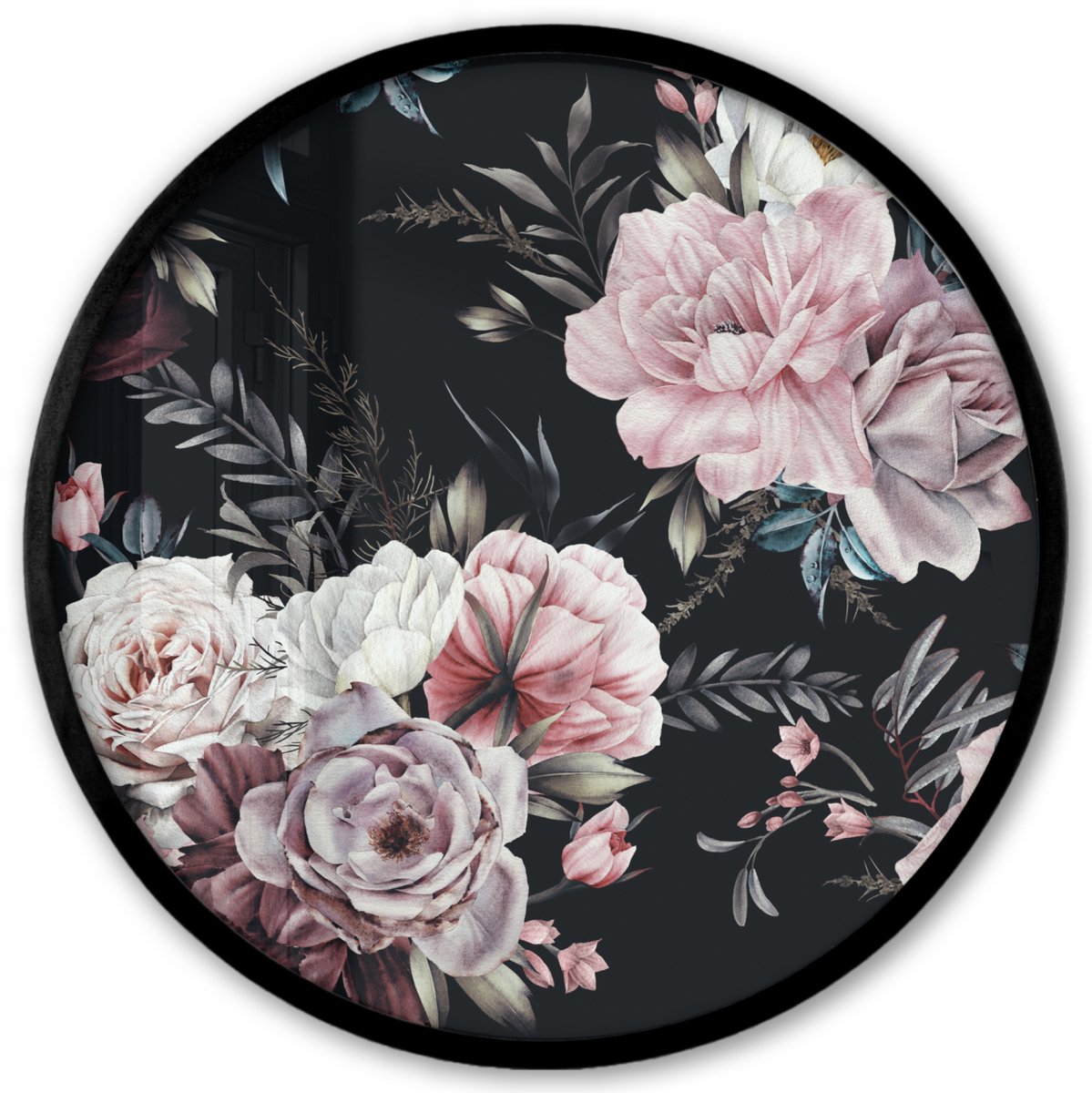 FrameYourWall Poster in lijst Rond - Fotolijst 40x40 cm - Posters - Vintage - Rozen - Romantisch - Bloemen - Ronde posterlijst zwart - Decoratie - Wanddecoratie woonkamer - Muurdecoratie slaapkamer