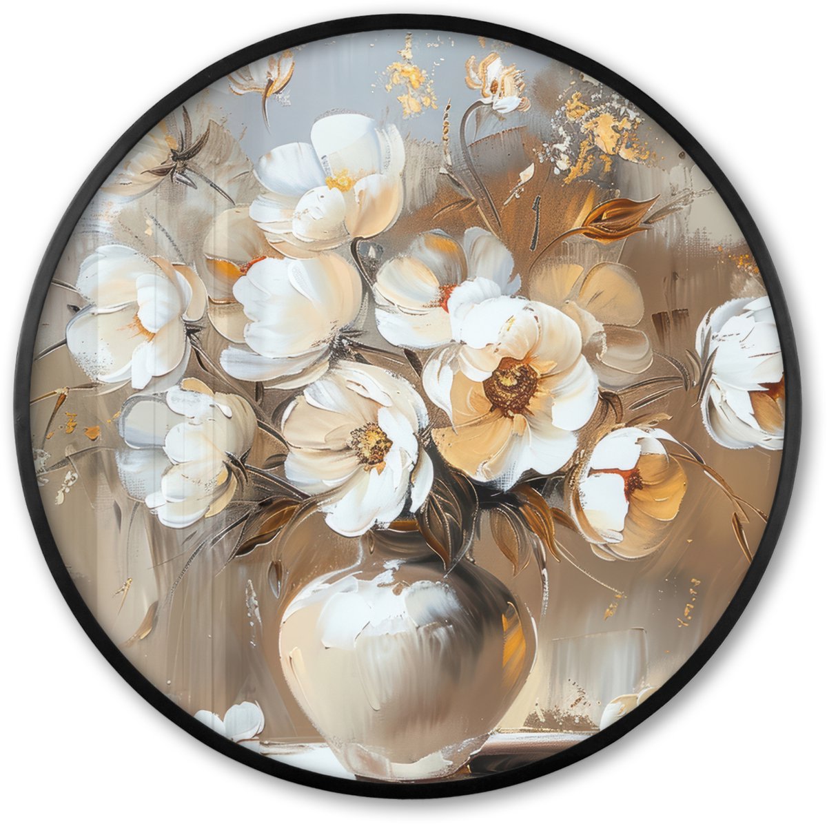 FrameYourWall Poster in lijst Rond - Fotolijst 60x60 cm - Posters - Vaas - Bloemen - Kunst - Goud - Ronde posterlijst zwart - Decoratie - Wanddecoratie woonkamer - Muurdecoratie slaapkamer