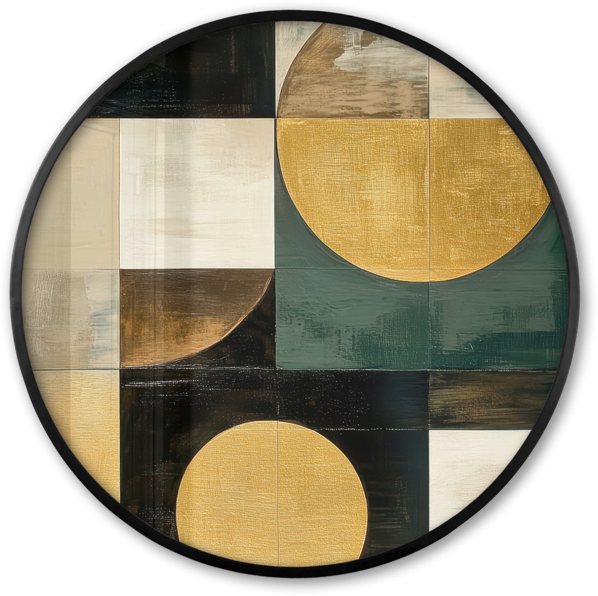 FrameYourWall Poster in lijst Rond - Fotolijst 80x80 cm - Posters - Abstract - Goud - Brons - Vormen - Geometrisch - Ronde posterlijst zwart - Decoratie - Wanddecoratie woonkamer - Muurdecoratie slaapkamer Abstracte vormen