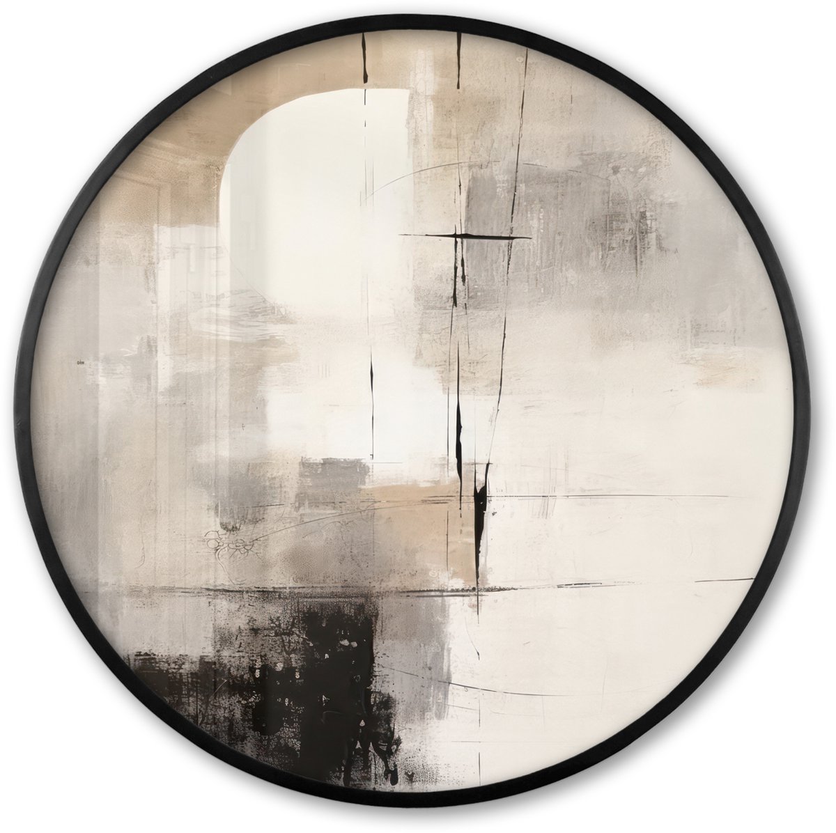 FrameYourWall Poster in lijst Rond - Fotolijst 60x60 cm - Posters - Abstract - Kunst - Grijs - Ronde posterlijst zwart - Decoratie - Wanddecoratie woonkamer - Muurdecoratie slaapkamer Abstracte kunst