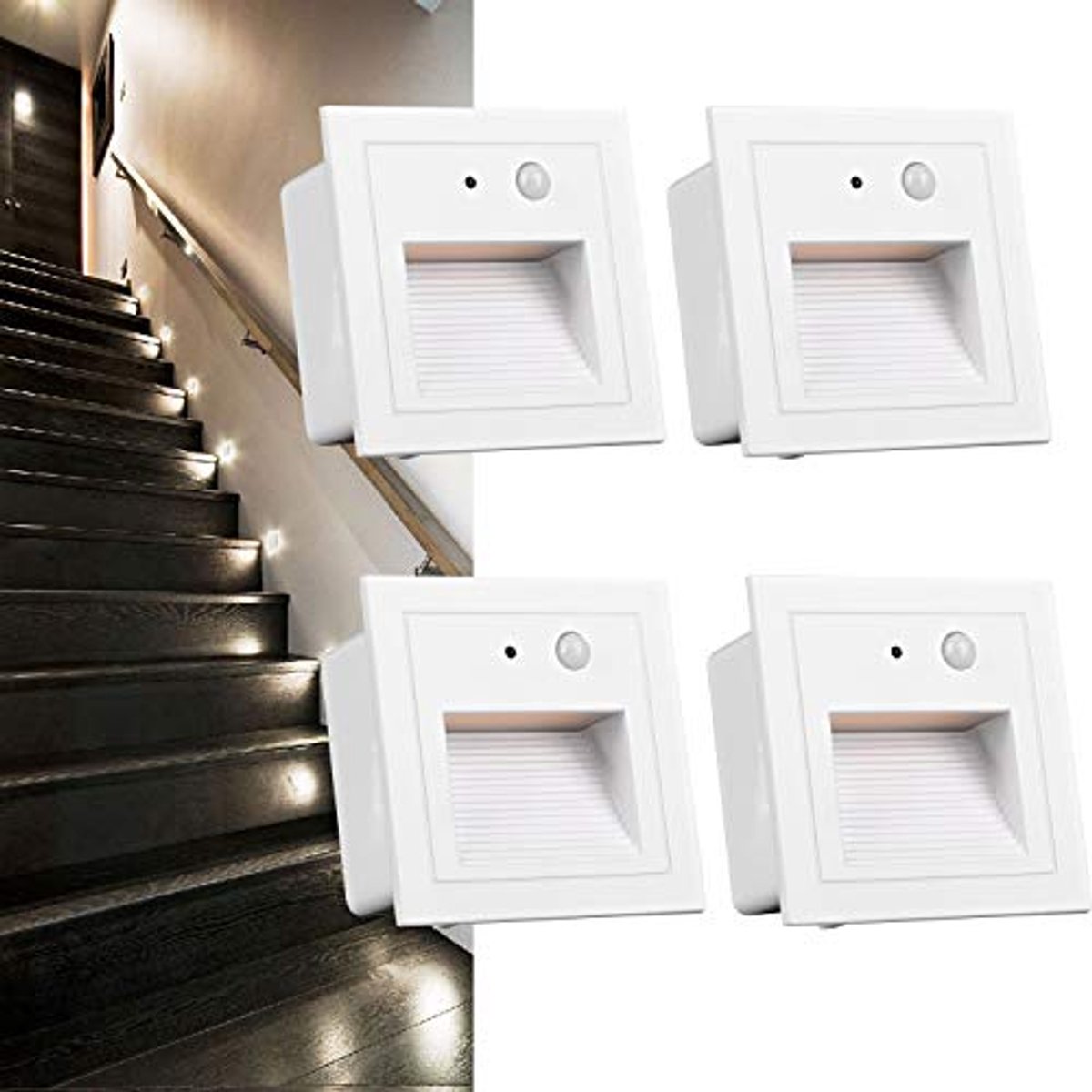 Vierkante LED Inbouwspots met Bewegingsmelder voor Trapverlichting - 230V 3W (Set van 4)