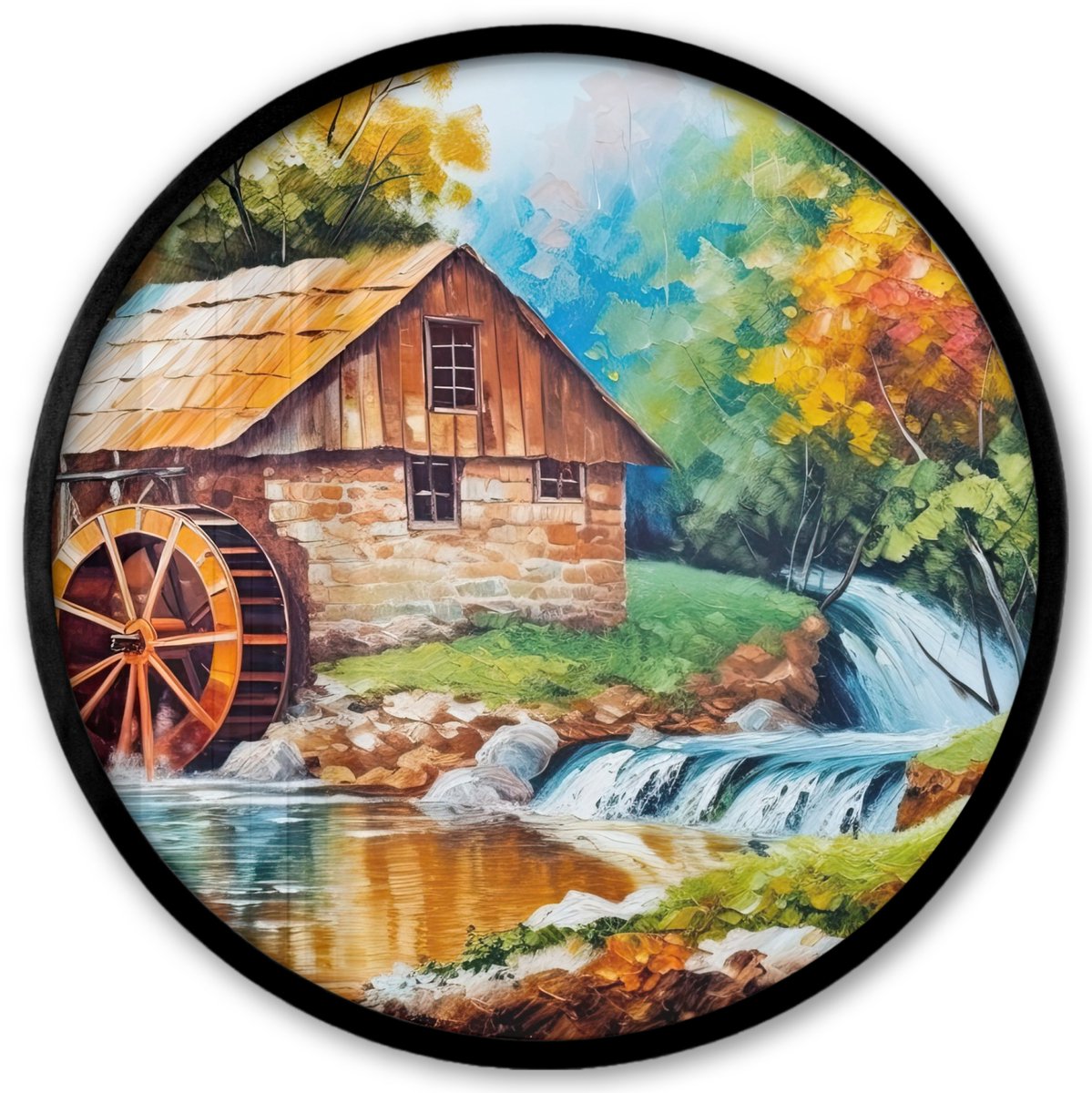 FrameYourWall Poster in lijst Rond - Fotolijst 40x40 cm - Posters - Landschap - Schilderij - Huis - Kunst - Herfst - Ronde posterlijst zwart - Decoratie - Wanddecoratie woonkamer - Muurdecoratie slaapkamer Olieverf - Huis - Natuur