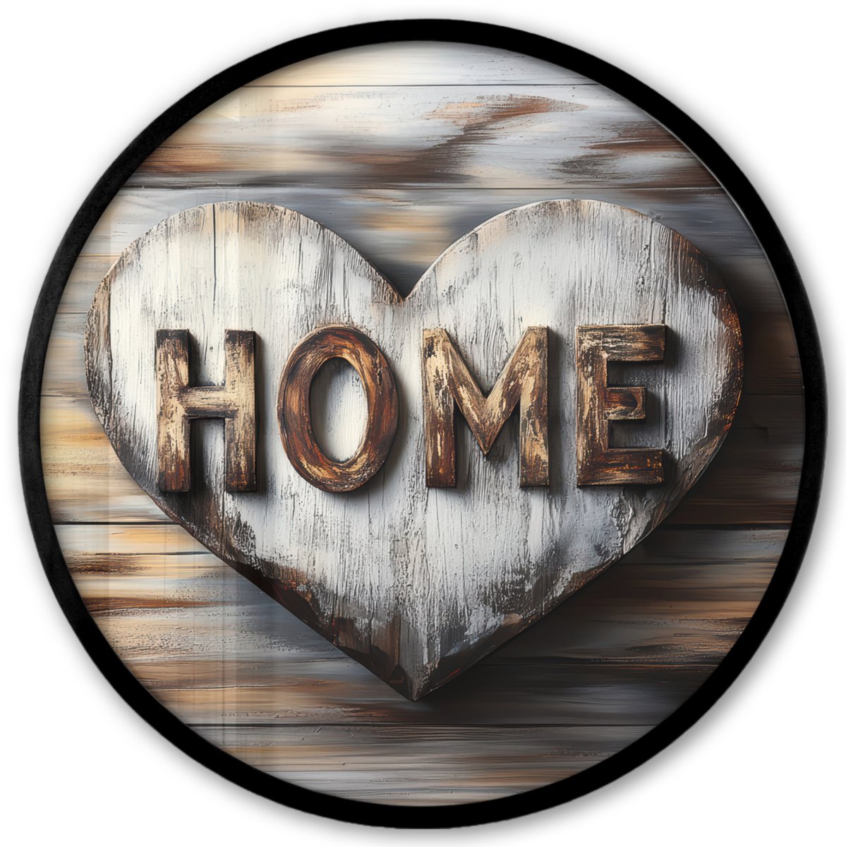 FrameYourWall Poster in lijst Rond - Fotolijst 40x40 cm - Posters - Home - Hart - Houtlook - Liefde - Ronde posterlijst zwart - Decoratie - Wanddecoratie woonkamer - Muurdecoratie slaapkamer