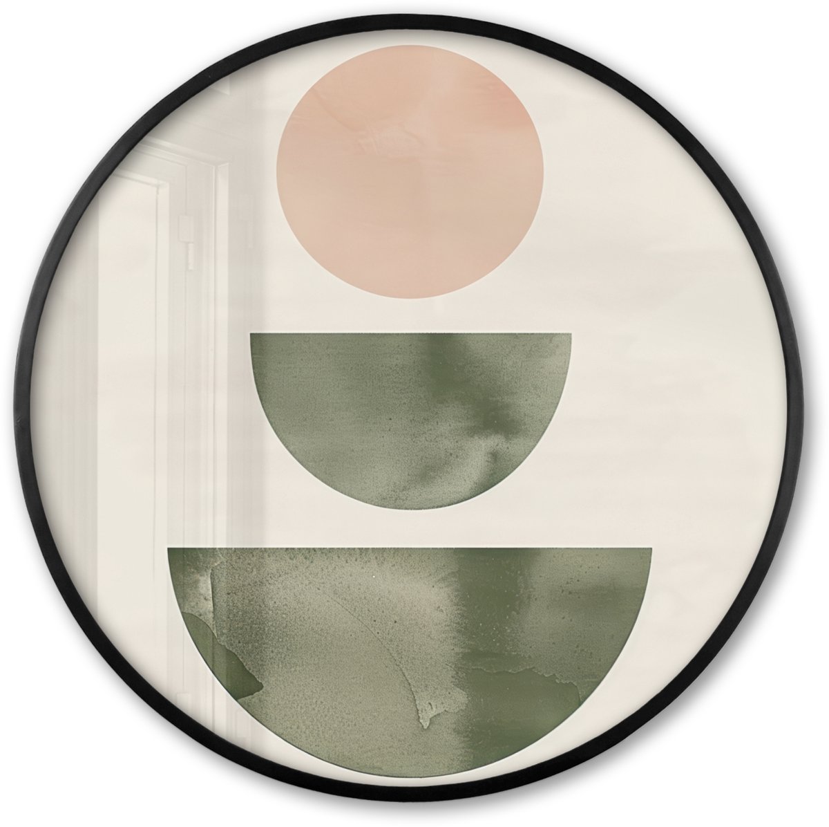 FrameYourWall Poster in lijst Rond - Fotolijst 80x80 cm - Posters - Modern - Roze - Groen - Natuur - Geometrisch - Vormen - Ronde posterlijst zwart - Decoratie - Wanddecoratie woonkamer - Muurdecoratie slaapkamer Groen - Roze - Abstract