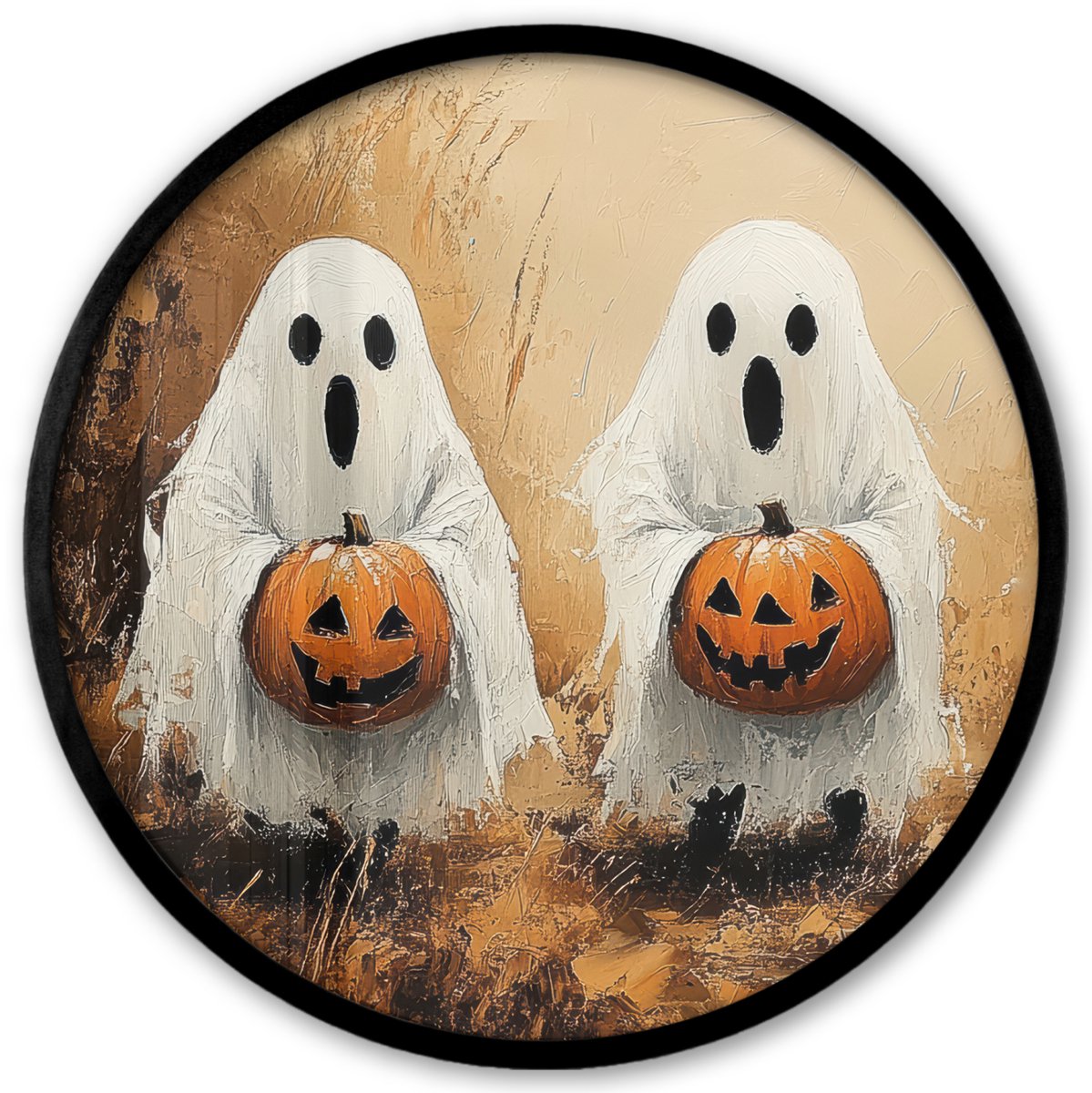 FrameYourWall Poster in lijst Rond - Fotolijst 40x40 cm - Posters - Halloween - Pompoen - Spook - Herfst - Ronde posterlijst zwart - Decoratie - Wanddecoratie woonkamer - Muurdecoratie slaapkamer Halloween - Spookjes