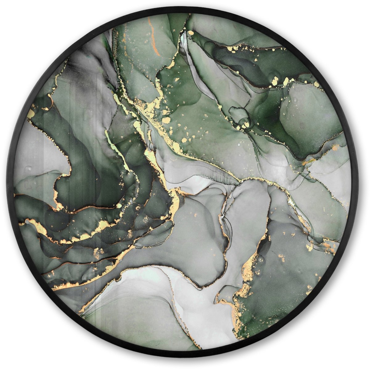 FrameYourWall Poster in lijst Rond - Fotolijst 60x60 cm - Posters - Luxe - Marmer - Groen - Ronde posterlijst zwart - Decoratie - Wanddecoratie woonkamer - Muurdecoratie slaapkamer Marmer - Abstract