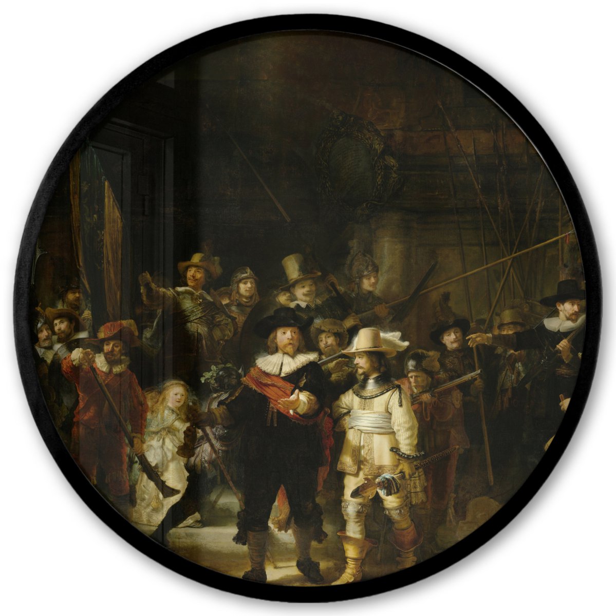 FrameYourWall Poster in lijst Rond - Fotolijst 40x40 cm - Posters - De Nachtwacht - Kunst - Oude meesters - Rembrandt - Ronde posterlijst zwart - Decoratie - Wanddecoratie woonkamer - Muurdecoratie slaapkamer