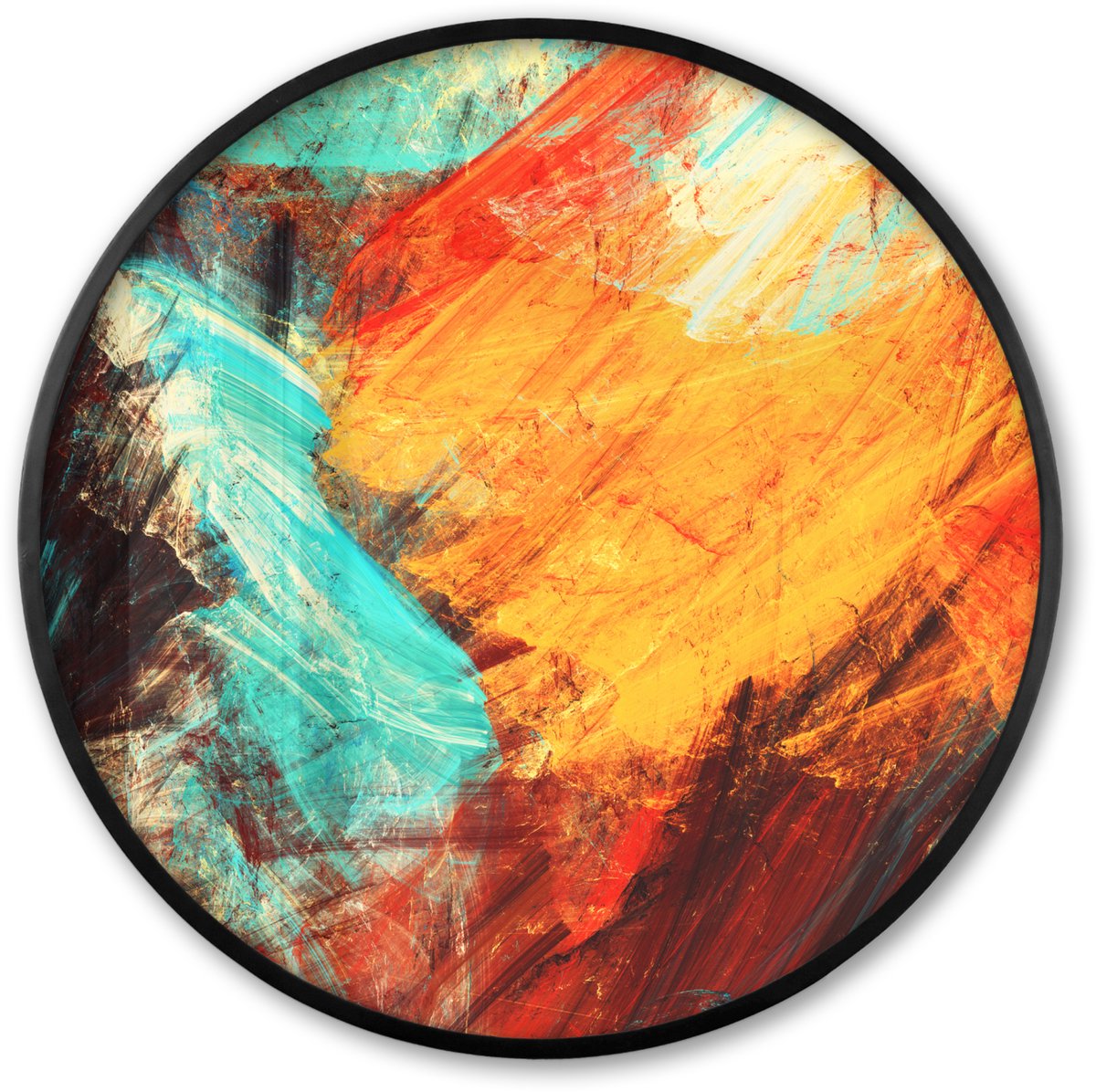 FrameYourWall Poster in lijst Rond - Fotolijst 80x80 cm - Posters - Schilderij - Abstract - Olieverf - Ronde posterlijst zwart - Decoratie - Wanddecoratie woonkamer - Muurdecoratie slaapkamer Multicolor