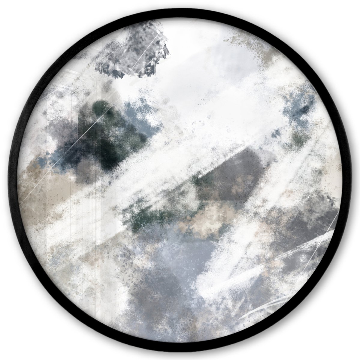FrameYourWall Poster in lijst Rond - Fotolijst 40x40 cm - Posters - Kunst - Patroon - Grijs - Wit - Ronde posterlijst zwart - Decoratie - Wanddecoratie woonkamer - Muurdecoratie slaapkamer Groen